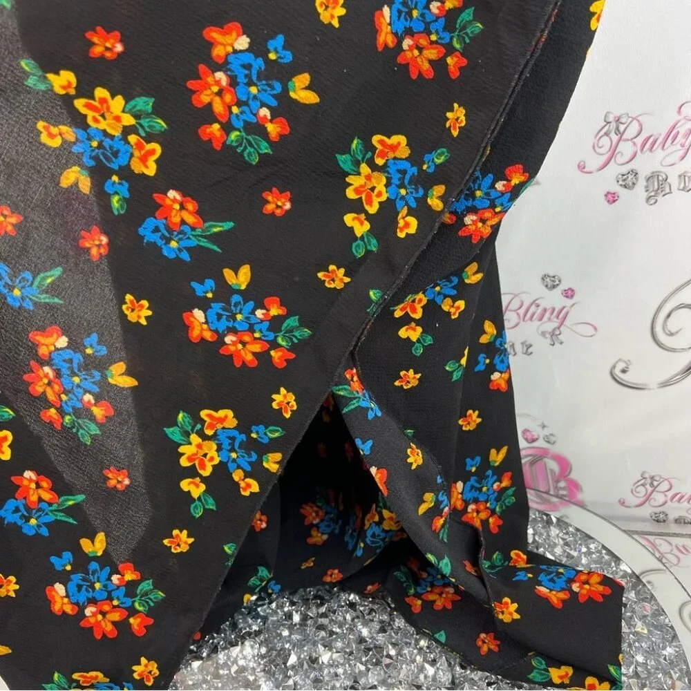 Cover Me cardigan long style flowers Floral Kimono orange blue yellow Black